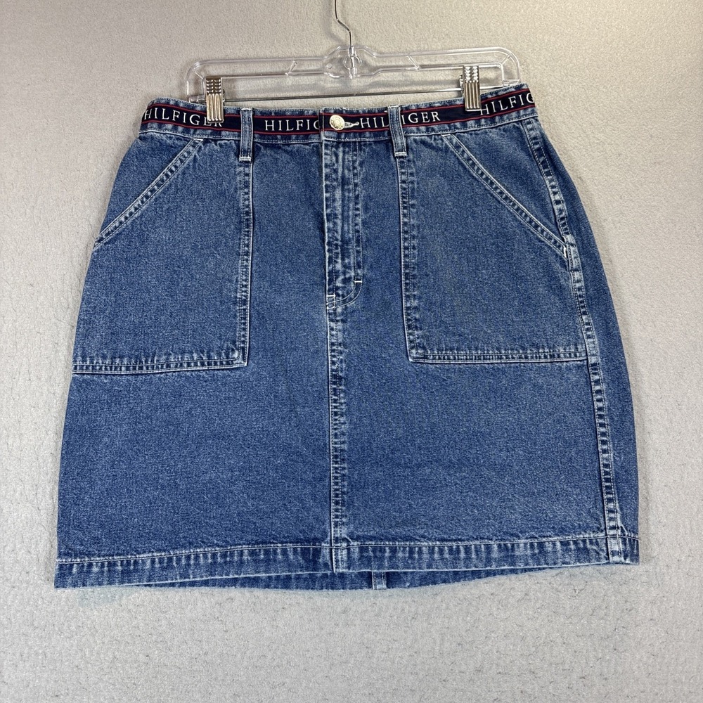 Tommy Hilfiger‎ Mini Skirt Women's Size 14 Blue Denim Jean 90s Hipster